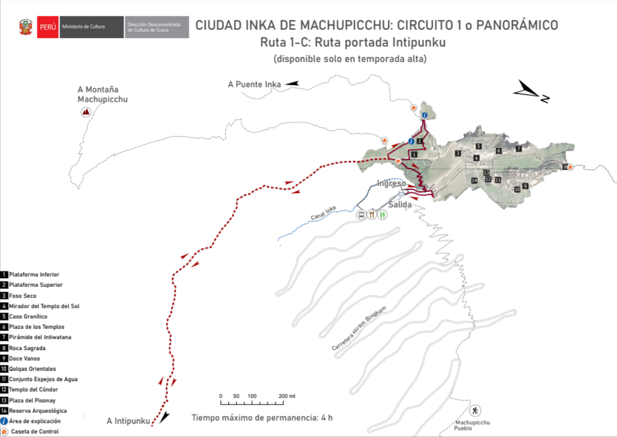 Mapa trasy 1C Machu Picchu – szlak do Inti Punku Sun Gate