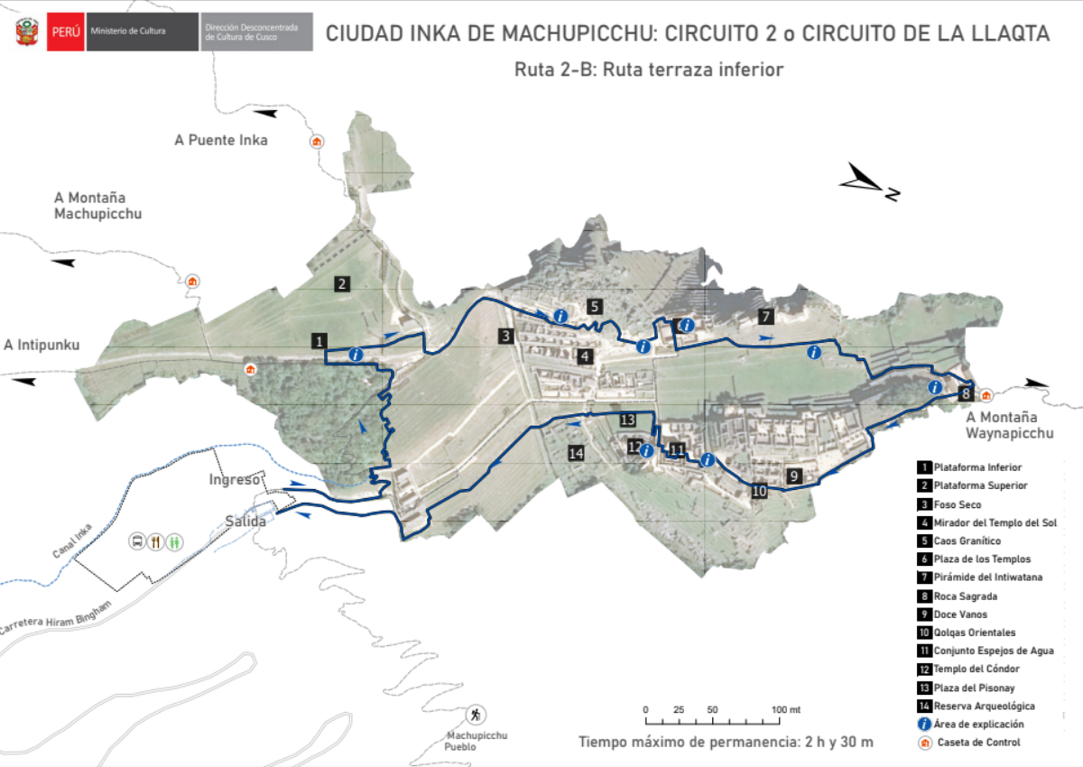 Mapa trasy 2B Machu Picchu – skrócona trasa przez główne ruiny