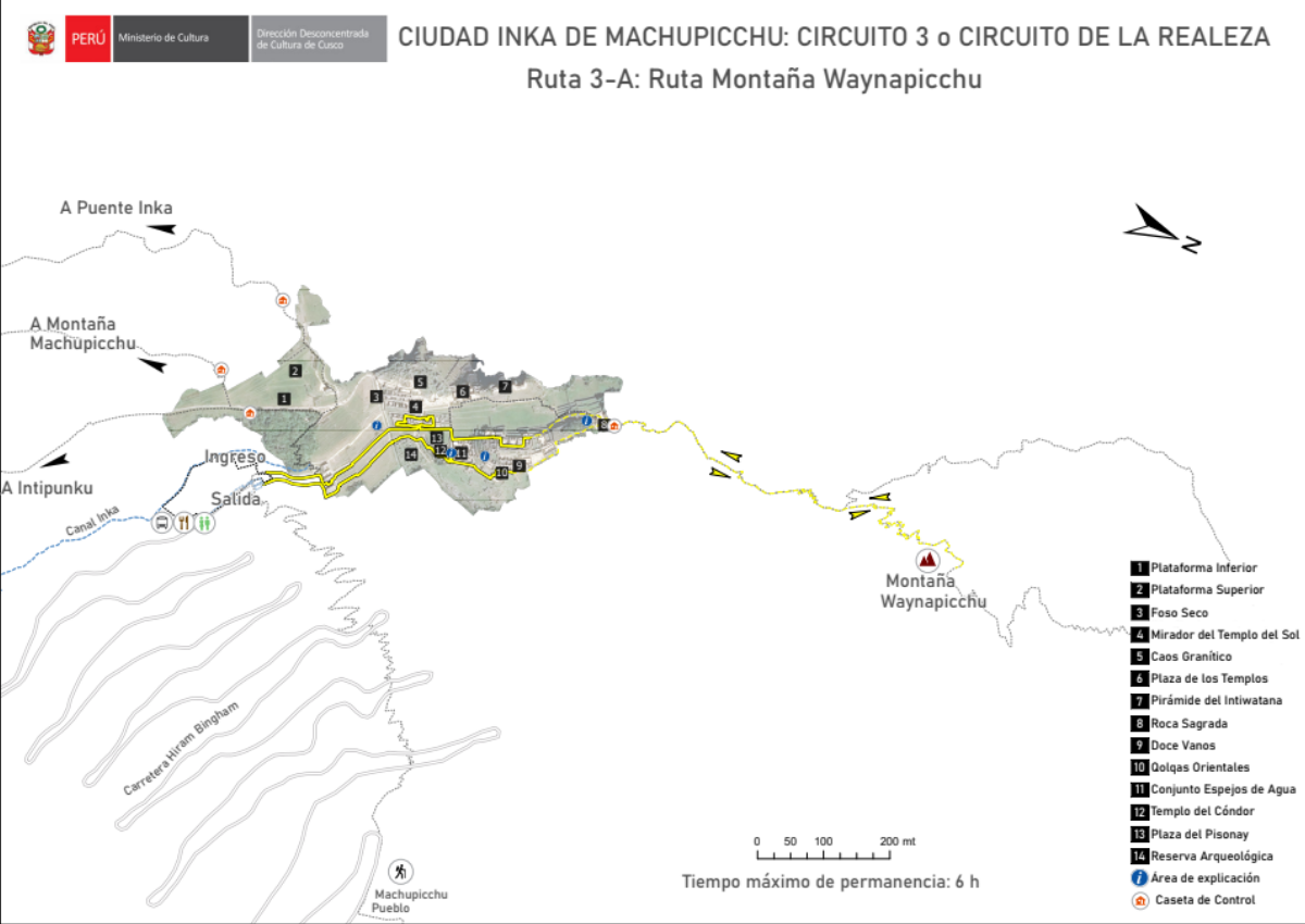 Mapa trasy 3A Machu Picchu – wejście na Huayna Picchu i szlak górski