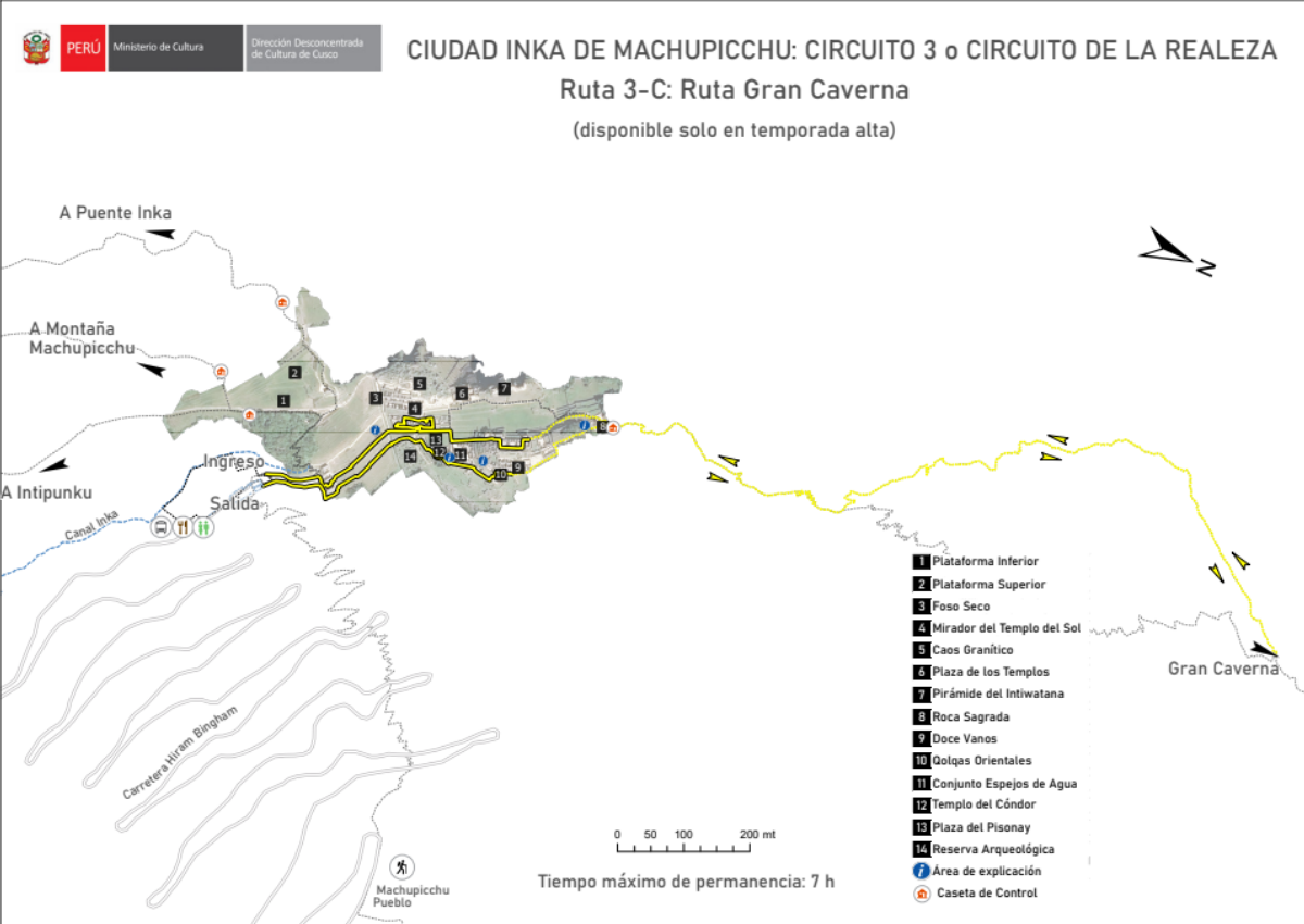 Mapa trasy 3C Machu Picchu – szlak do Świątyni Księżyca Gran Caverna